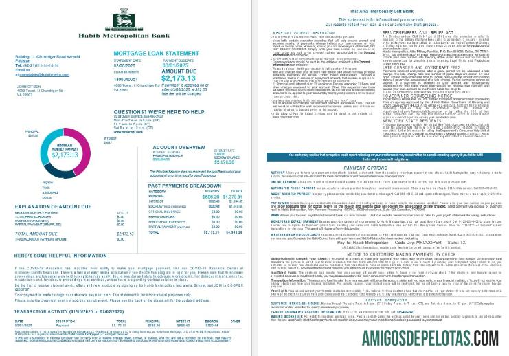 Declaração de empréstimo hipotecário metropolitano Habib do Paquistão em formatos Word e PDF, 4 páginas 1 2 exemplo